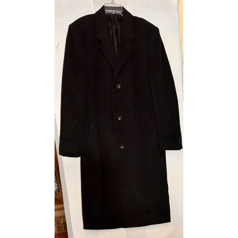 George Men's 41 Long Wool Long Trench Coat Black Made In Indonesia